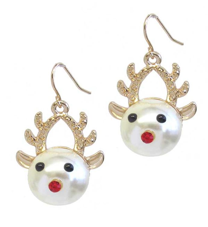 Christmas Theme Rudolph Reindeer Pearl Earring